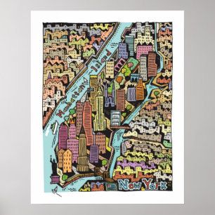 Póster Mapa dibujado mano de New York City