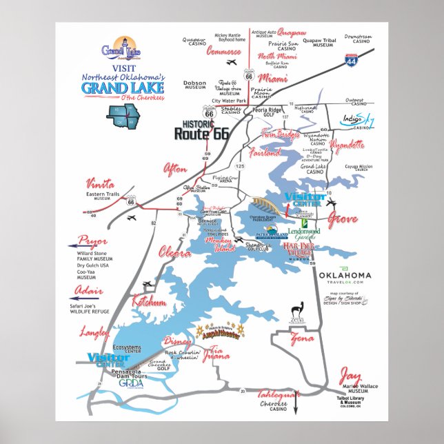 Póster Mapa dimensional 19 de Grand Lake OK (Frente)