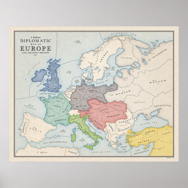 Póster Mapa diplomático de Europa (Frente)