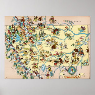 Póster Mapa divertidísimo de Montana
