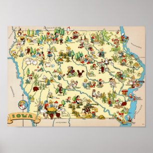 Póster Mapa divertido de Iowa