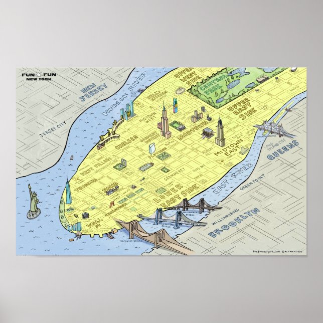 Póster Mapa divertido de la ciudad de Nueva York | POSTER (Frente)