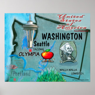 Póster Mapa divertido de Washington