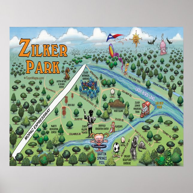 Póster Mapa divertido de Zilker Park (Frente)