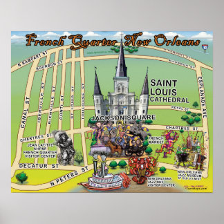 Póster Mapa divertido del Barrio Francés de Nueva Orleans