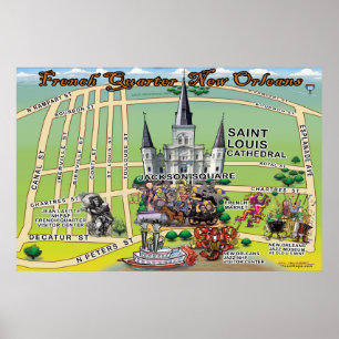 Póster Mapa divertido del Barrio Francés de Nueva Orleans
