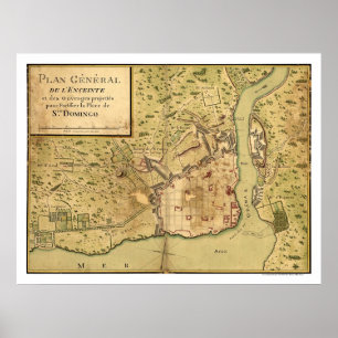 Póster Mapa dominicano 1805 de Santo Domingo