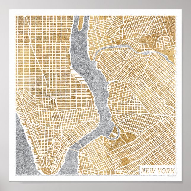 Póster Mapa dorado de la ciudad de Nueva York (Frente)