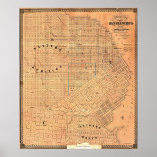 Póster Mapa dorado detallado vintage de San Francisco 185