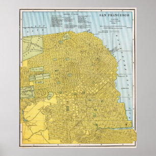 Póster Mapa dorado detallado vintage de San Francisco 188