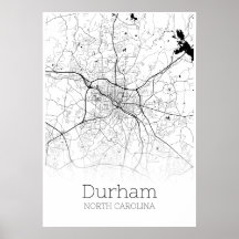 Mapa Durham - Carolina del Norte - Poster de Mapa 