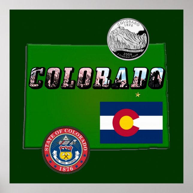 Póster Mapa e imagen de Colorado (Frente)