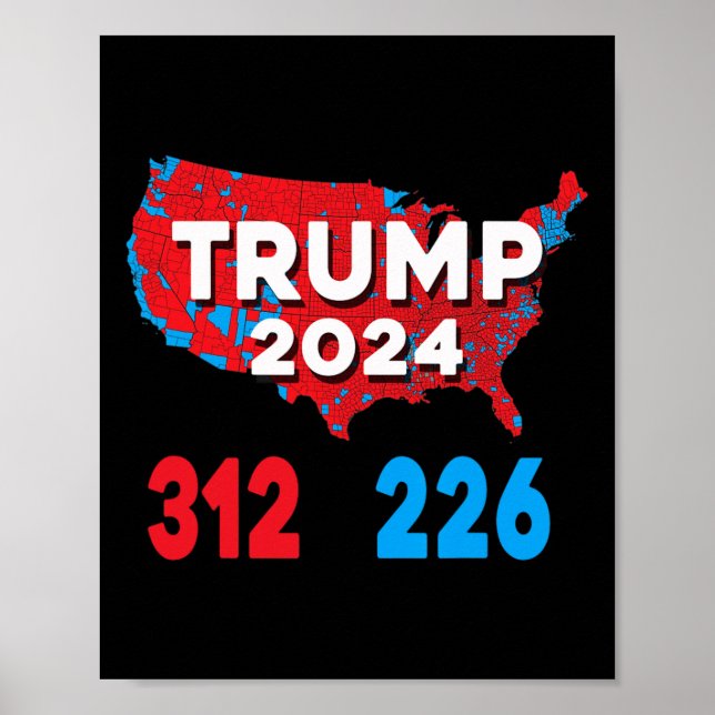 Póster Mapa electoral de 2024 Trump 312 Elecciones rojas  (Frente)