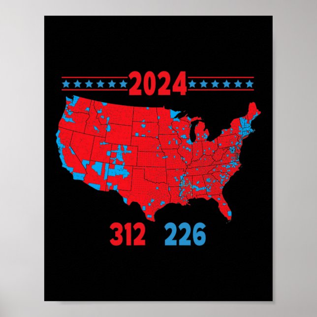 Póster Mapa electoral de 2024 Trump 312 Red 2024 (Frente)