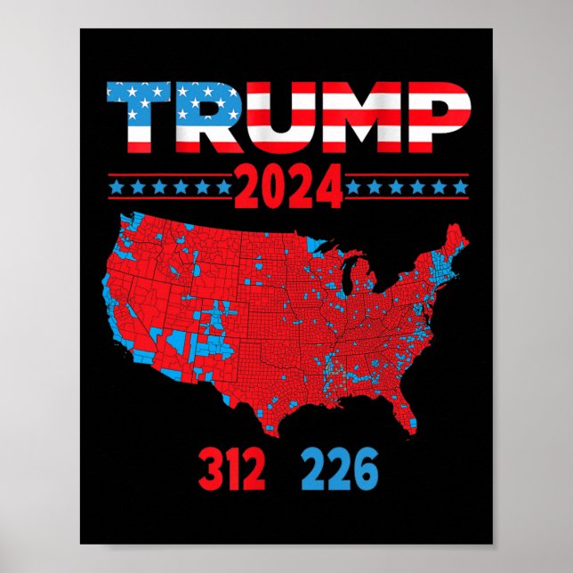 Póster Mapa electoral de 2024 Trump 312 Red 2024 (Frente)