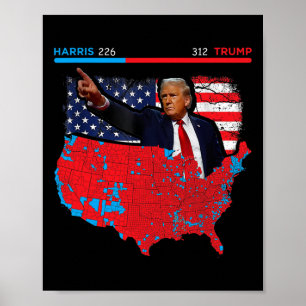 Póster Mapa electoral de 2024 Trump 312 Red 2024