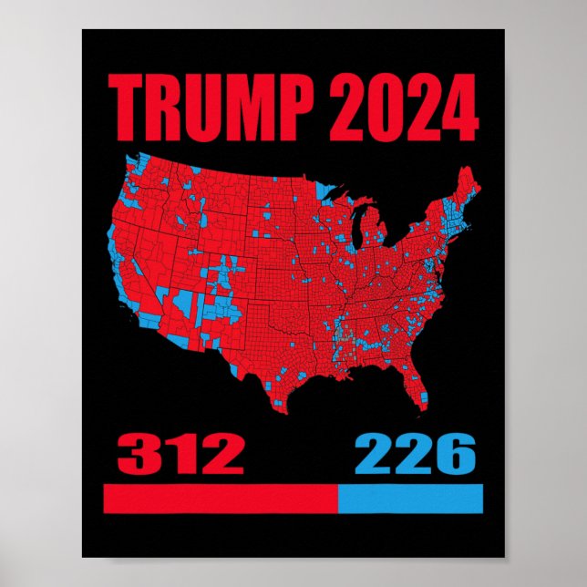 Póster Mapa electoral de 2024 Trump 312 Red 2024 (Frente)