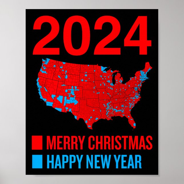 Póster Mapa electoral preciso de 2024 Feliz Navidad Feliz (Frente)