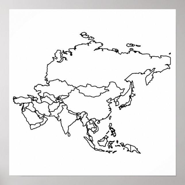 Póster Mapa en blanco de Asia (Frente)