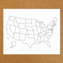 Póster Mapa en blanco de Estados Unidos poster de esquema