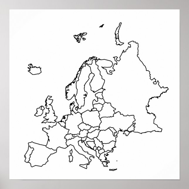 Póster Mapa en blanco de Europa (Frente)