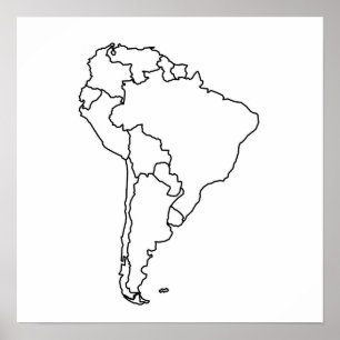Póster Mapa en blanco de Sudamérica