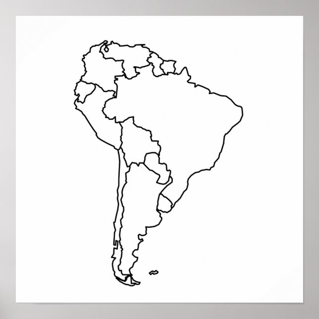 Póster Mapa en blanco de Sudamérica (Frente)