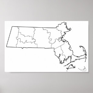 Póster Mapa en blanco del esquema de los condados de