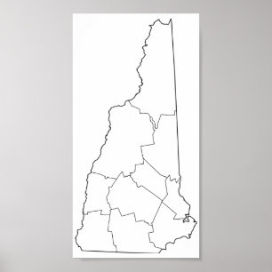 Póster Mapa en blanco del esquema de los condados de New