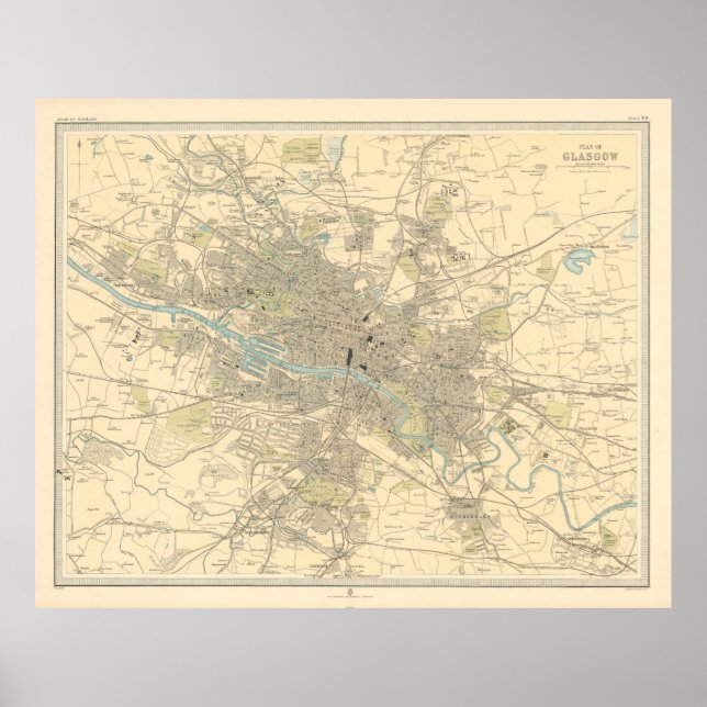 Póster Mapa escocés de Glasgow antiguo (1912) (Frente)