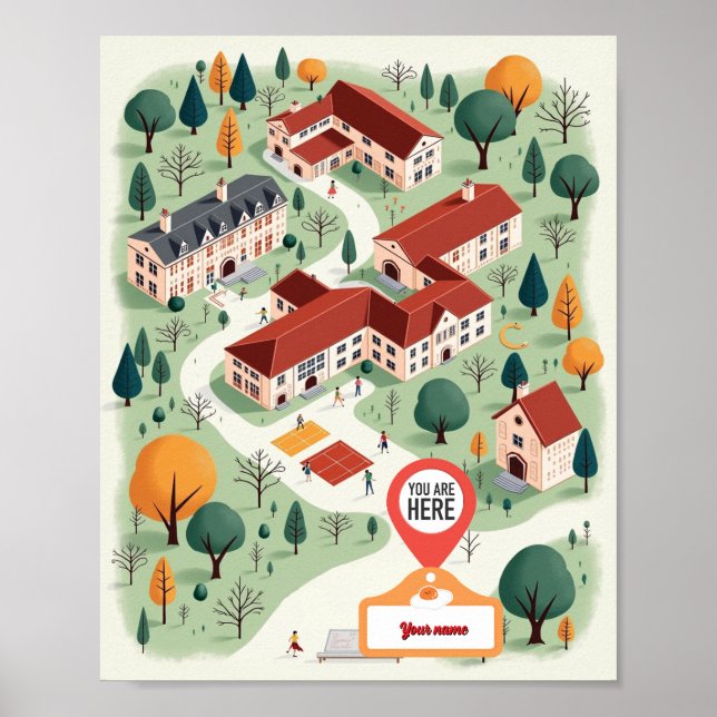 Póster Mapa Escolar Personalizado con "Estás Aquí" (Frente)
