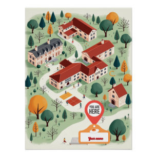 Póster Mapa escolar personalizado con "Estás aquí"