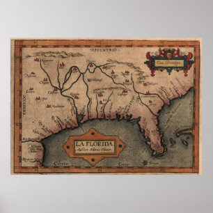 Póster Mapa español vintage del descubrimiento de Florida