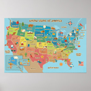 Póster Mapa estadounidense para niños