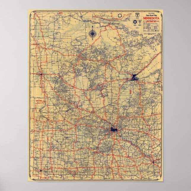 Póster Mapa estándar de Minnesota (Frente)