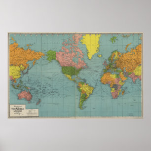 Póster Mapa estándar del mundo (1942)