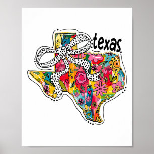 Póster Mapa Estatal De Girly Texas Coquette Floral Bow 4