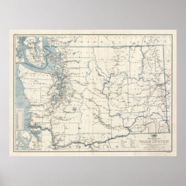 Póster Mapa estatal de Washington antiguo (1925) (Frente)