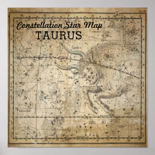 Póster Mapa estelar de la constelación de toros de Taurus