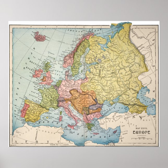 PÓSTER MAPA: EUROPA, 1885 (Frente)