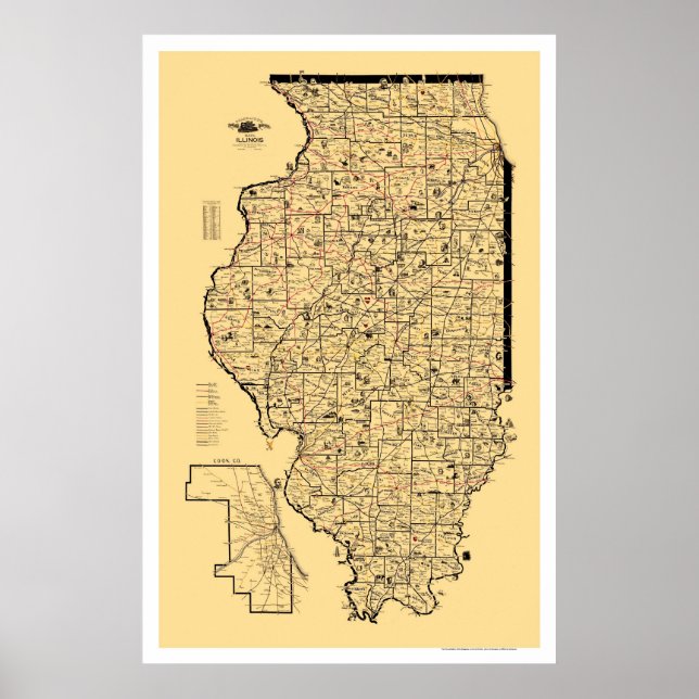 Póster Mapa ferroviaria de Illinois 1897 (Frente)