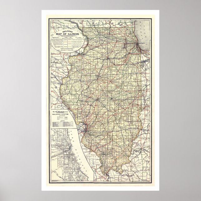 Póster Mapa Ferroviaria De Illinois 1898 (Frente)