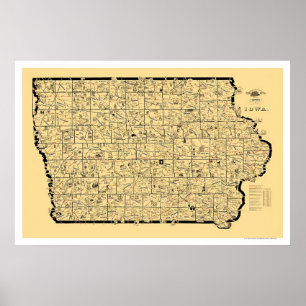 Póster Mapa ferroviaria de Iowa 1897