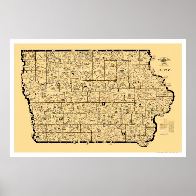 Póster Mapa ferroviaria de Iowa 1897 (Frente)
