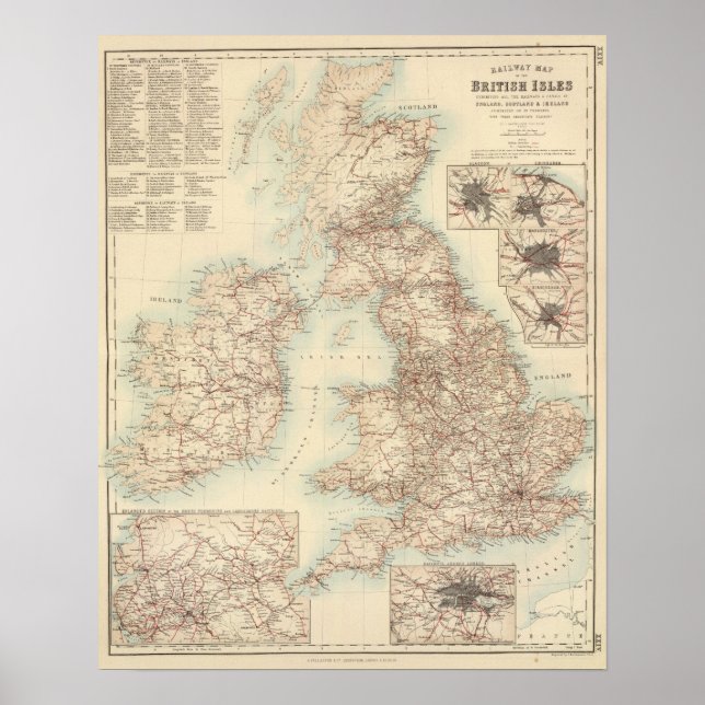 Póster Mapa ferroviario de las Islas Británicas (Frente)