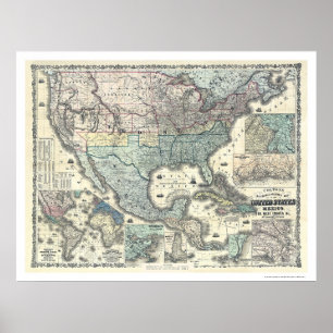 Póster Mapa ferroviario y militar USA 1862