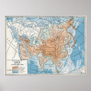 Póster Mapa físico de Asia (1916)