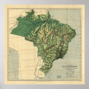 Póster Mapa físico de Brasil (1886)