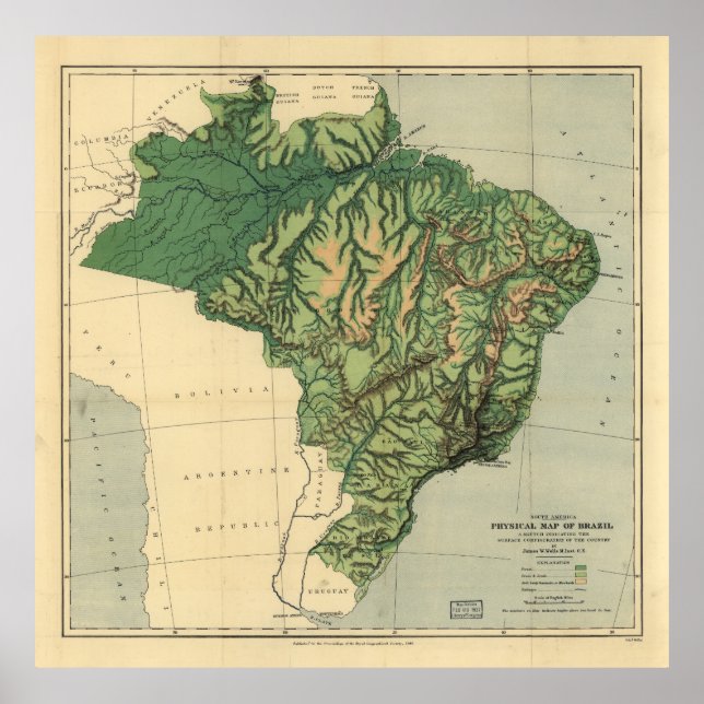 Póster Mapa físico de Brasil (1886) (Frente)