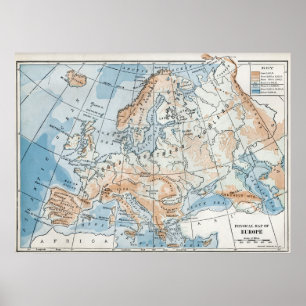 Póster Mapa físico de Europa (1916)